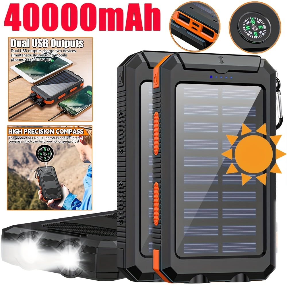 Solar Charger-40000mAh Solar Charger Power Bank -Portable Solar Phone Battery Panel Charger, QC3.0 Dual USB Port Battery Pack Charger Portable For All Cell Phones & Electronic Devices- Long Lasting