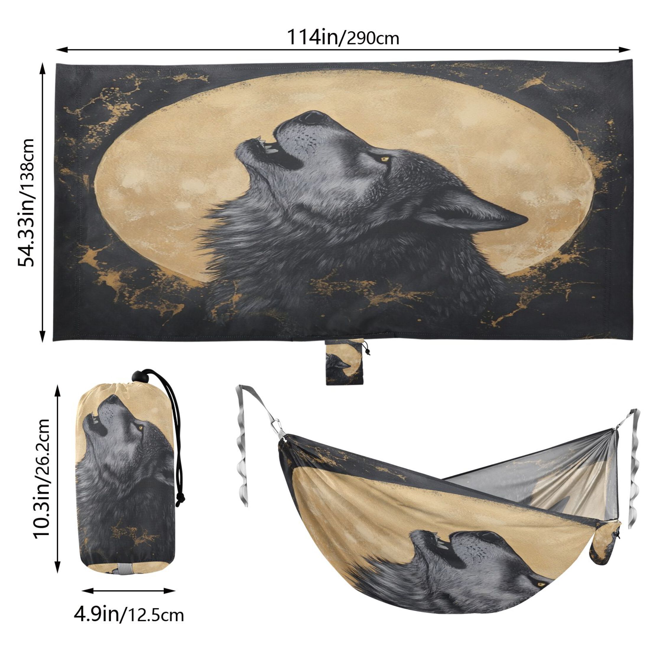 Hammock Camping Hammock Nylon Portable Hammock Travel Camping Hammock Gray Wolf under The Moon