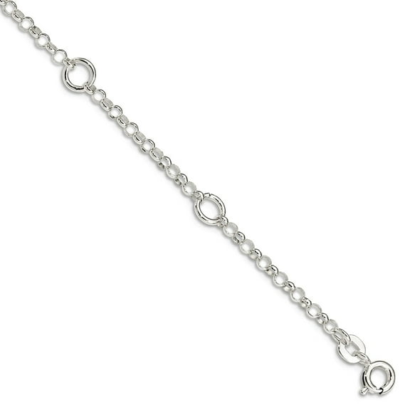 925 Sterling Silver Solid Polished Fancy Bracelet 6 Inch Spring-Ring 5mm Wide Link Bracelet