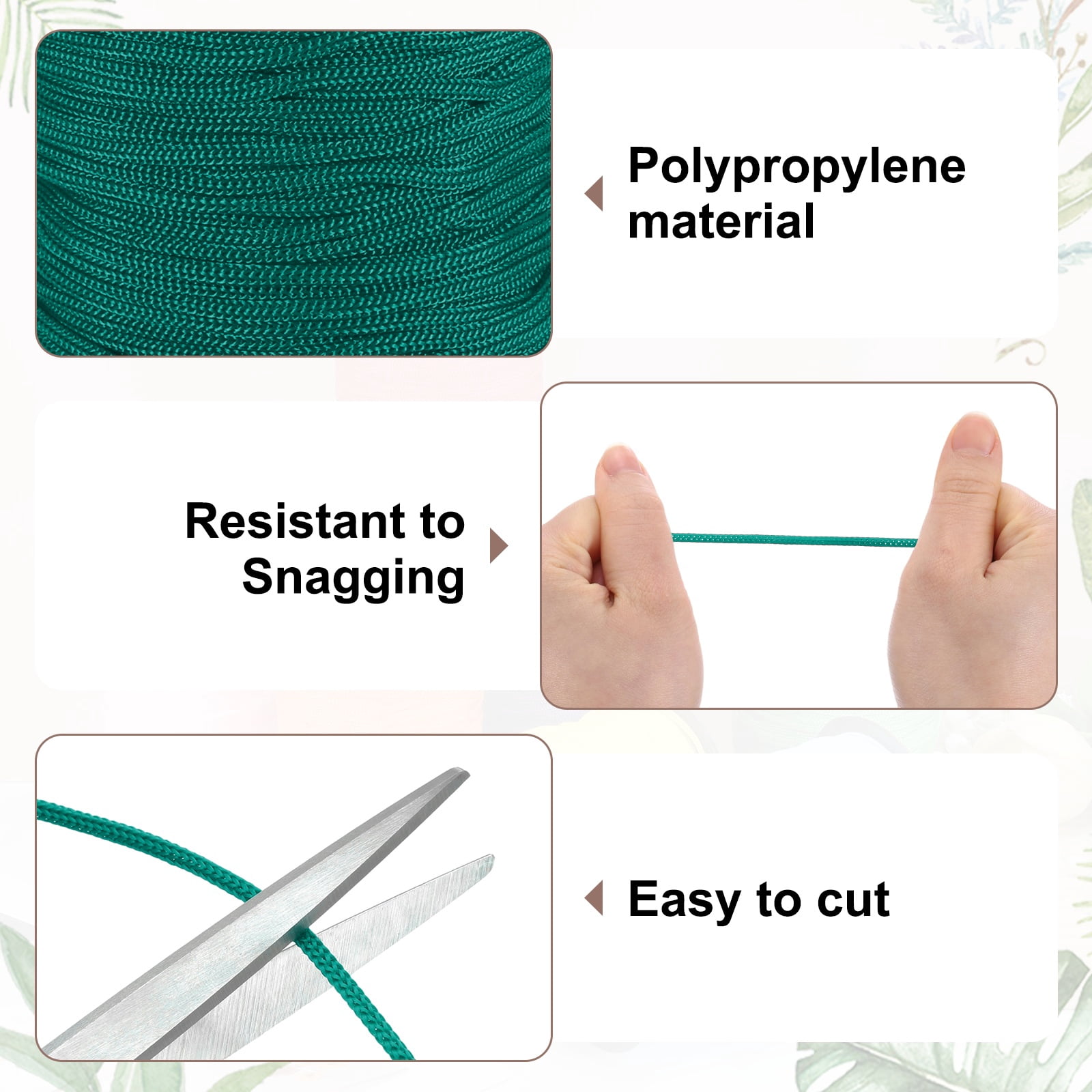 Uxcell 2 Pcs Polyester Macrame Cord, 3mm x 131 Yards Polypropylene Crochet Braided Rope Macrame Yarn for Wall Hangings Bag Craft Knitting, Deep Green