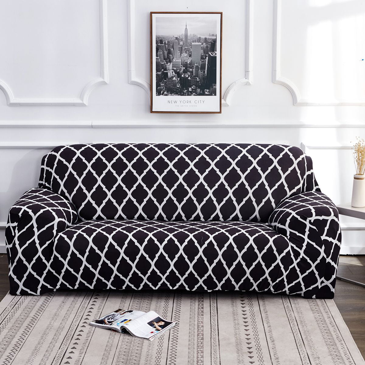1/2/3/4 Seat Sofa cover Simple Printed Elastic Slipcover Removable Home Decor 