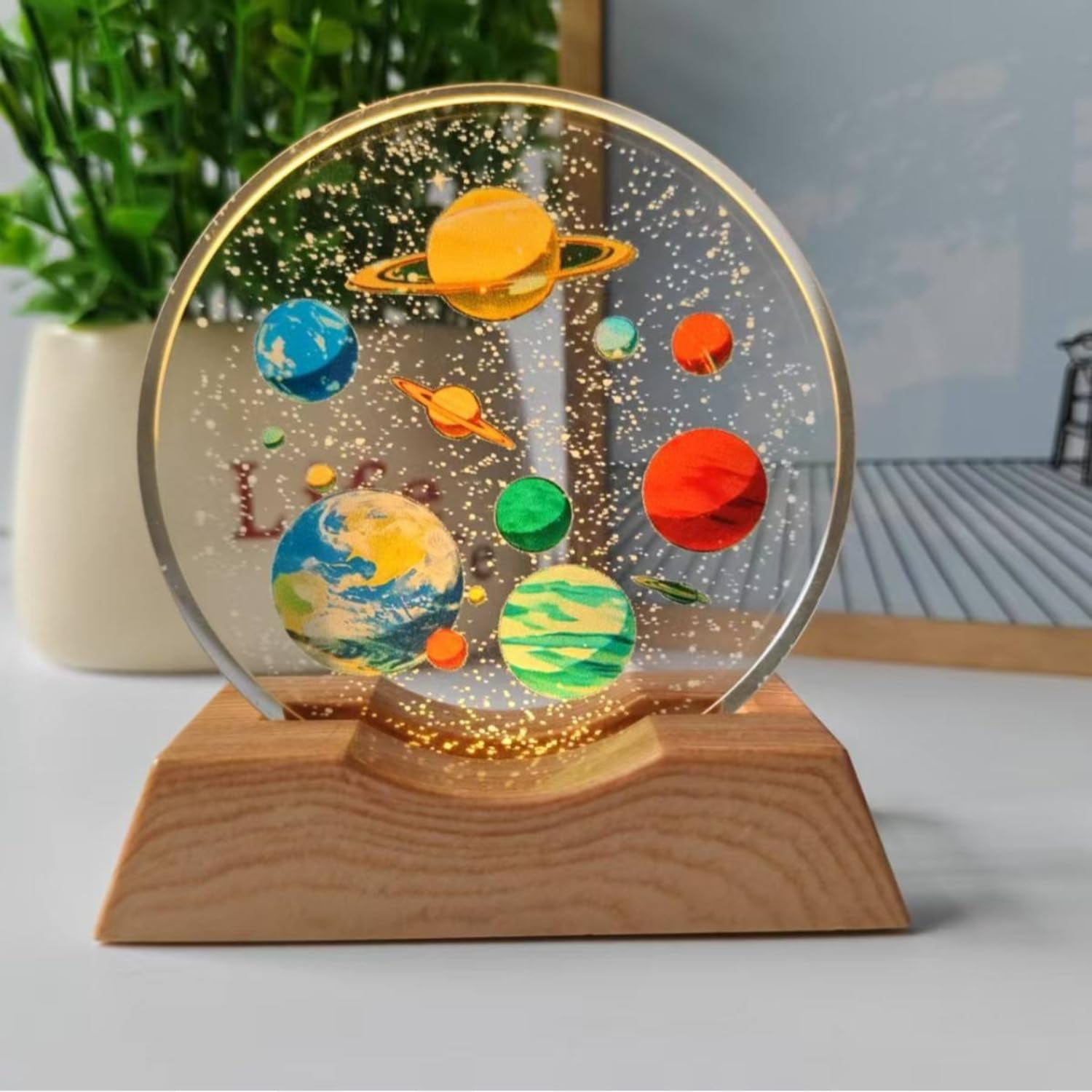3D Acrylic LED Night Light With Planet Design Warm White Ambient Lighting | Decorative Table Lamp With Durable Plastic Base | For Living Room Study Kids Room Home Décor & Gifting