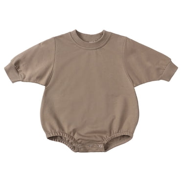 WERYOUNG Girls Boys Bodysuits Spring Summer Unisex Fashion Solid Color Round Neck Long Sleeve Bodysuit Girls Stylish Daily Wear Homewear Onesie,Brown,9-12 Months