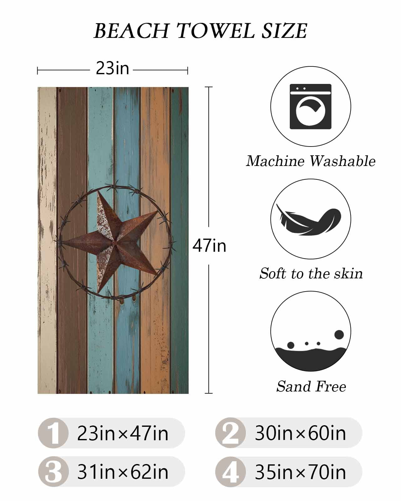 Texas Star Beach Towels Oversized Super Absorbent, Teal Brown Farmhouse Wooden Country Lightweight Bath Towel Quick Dry Sets For Bathroom/Pool/Rv Camping/Beach Play/Gym Room/Picnic 23"x47"