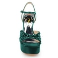 thumbnail image 4 of FSJ Women Bling Rhinestones Ankle Buckle Strap Sandals Chunky Platform Heels Pumps Square Open Toe Wedding Dress Shoes Size 15 Green, 4 of 5
