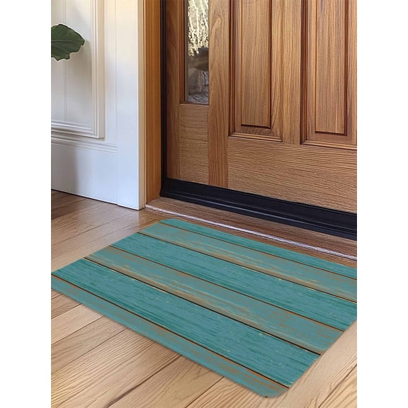 Teal Wood Grain Door Mat Indoor Outdoor Entrance, Non Slip Rug for Kitchen Bathroom Entryway Rug, Farmhouse Vintage Wooden Rustic Washable Doormat Floor Mat for Office Home Decor 24x36 Inch