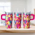 thumbnail image 2 of 20oz Stainless Steel Double Wall Mug with Handle and Straw, Geometric Design Insulated Travel Cup Leak-Proof Lid, 2 of 5
