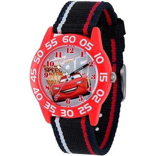 Cars Boys' Plastic Case Watch, Black Nylon Strap