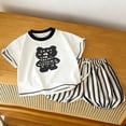 thumbnail image 4 of SGFCWSX Boys 2 Piece Outfits Summer Print Short Sleeve T Shirt Striped Elastic Waist Shorts Casual Set for Kids Black Size 10, 4 of 6