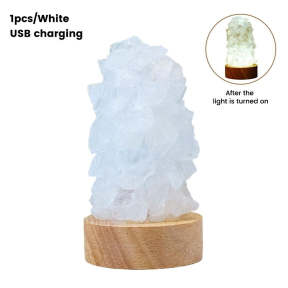 Natural Stone Salt Lamp with USB Charging and Wooden Base for Bedroom and Meditation