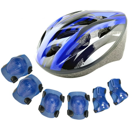 - Elbow Wrist Knee Pads and Helmet Sport Safety Protective Gear Guard for Kids Skateboard Skating Riding Blading Set of 7pcs - Blue