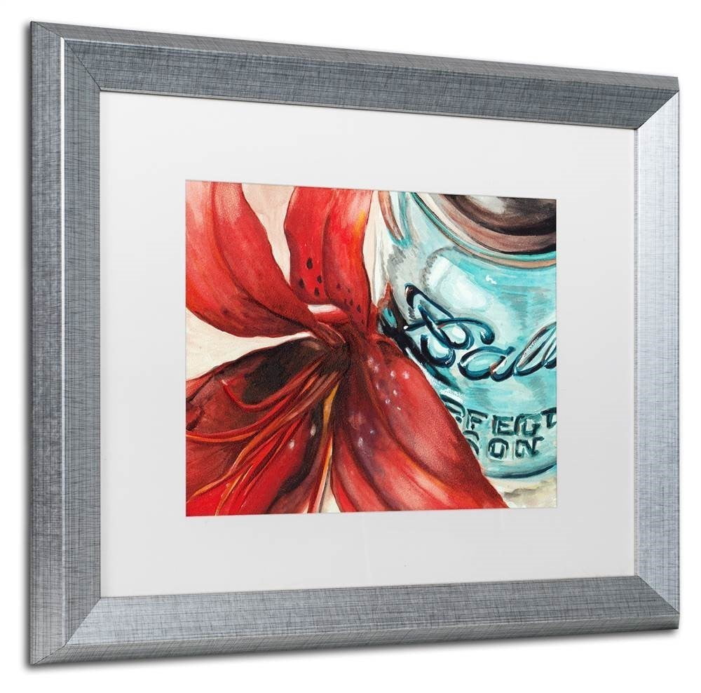 Trademark Fine Art "Ball Jar Ideal Peppers" Canvas Art by Jennifer Redstreake White Matte, Silver Frame