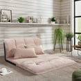 thumbnail image 3 of 3 in 1 Versatile Lazy Sofa Adjustable Folding Futon Sofa, Compact Convertible Sofa Bed Video Gaming Sofa with Two Pillows for Living Room, Office, Small Apartment, Convertible Seat, Beige, 3 of 7