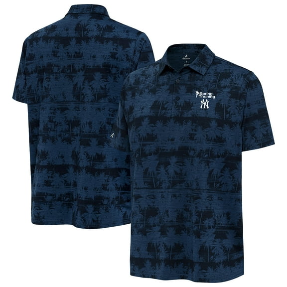 Men's Antigua Heather Navy New York Yankees Palm Tree Spring Training Shadow Polo