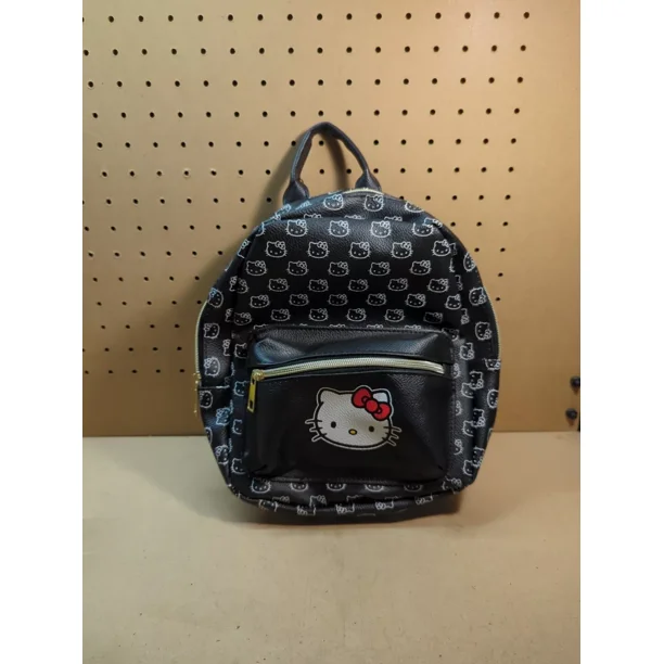Sanrio Hello Kitty Black Leather Mini Backpack White Pattern  display picture 1