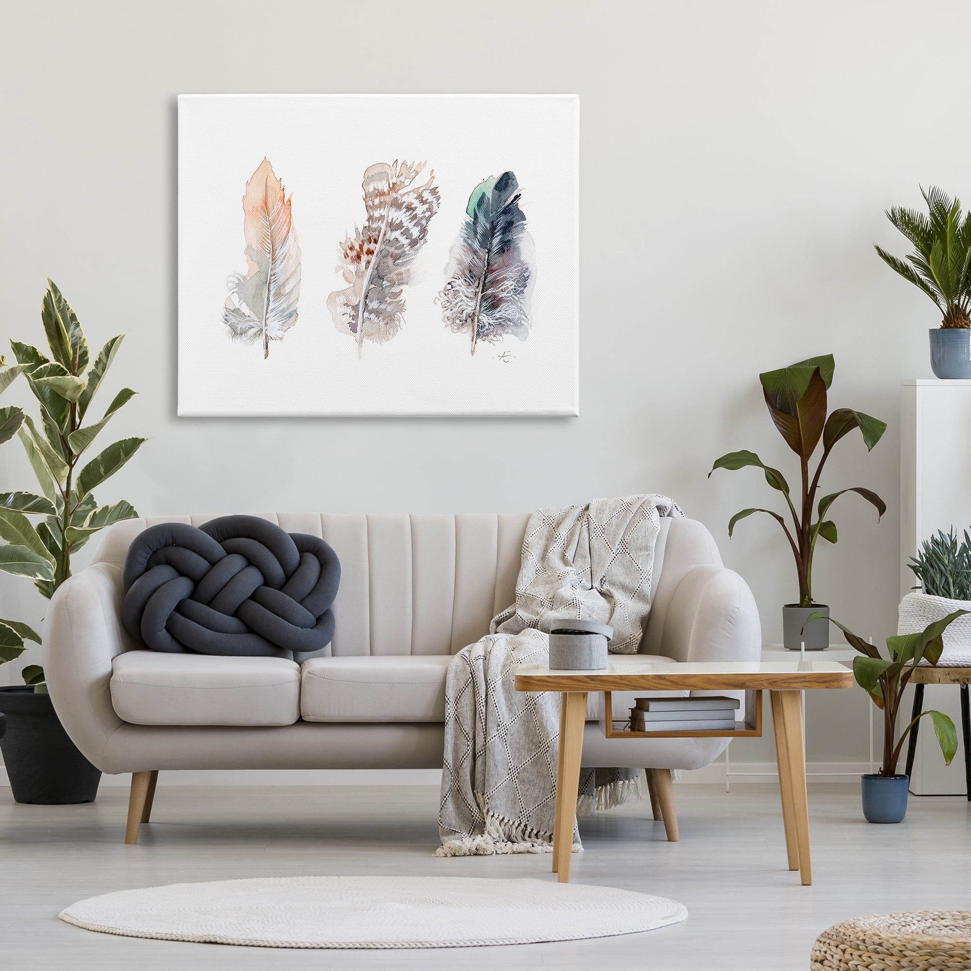 Stupell Industries Trio of Patterned Bird Feathers Animal Watercolor Animals & Insects Painting Gallery Wrapped Canvas Print Wall Art, 36 x 48