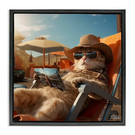 Stupell Industries Relaxing Cat Lounge Chair Animals Painting Black Floater Framed Canvas Art Print Wall Art, 18 x 18