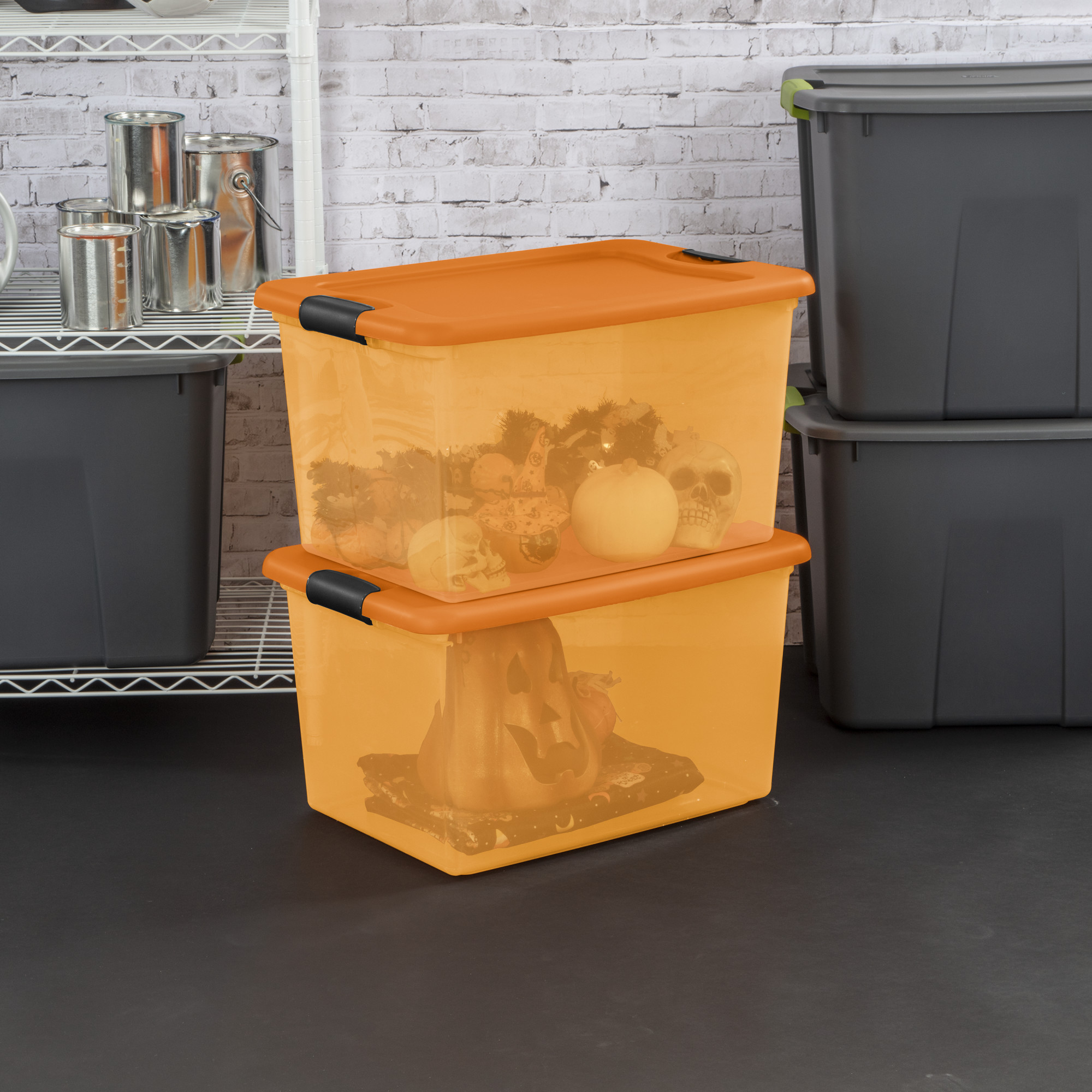 Sterilite 64 Quart Latching Plastic Storage Container, Purple