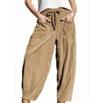 thumbnail image 2 of Women'S Corduroy Pants Baggy Wide Leg Pants Casual Elastic Waisted Palazzo Harem Pants with Pockets Khaki S, 2 of 8