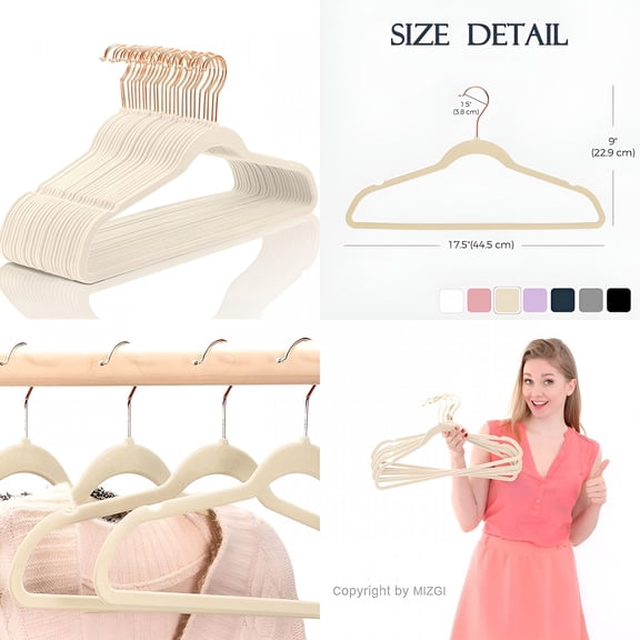 LAMIRO Premium Velvet Hanger (25 Packs) Heavy Duty - Non-slip Felt Hanger - Ivory Velvet Suit Hanger - Rose Gold Hook Space Saving Hanger