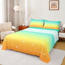 Castle Fairy Kids Teens Universe Galaxy Cosmos Twin Sheet Sets 3pcs,Starry Sky Twin Fitted Sheet Microfiber,Green Yellow Gradient Breathable Flat Sheet,Lightweight Room Decor