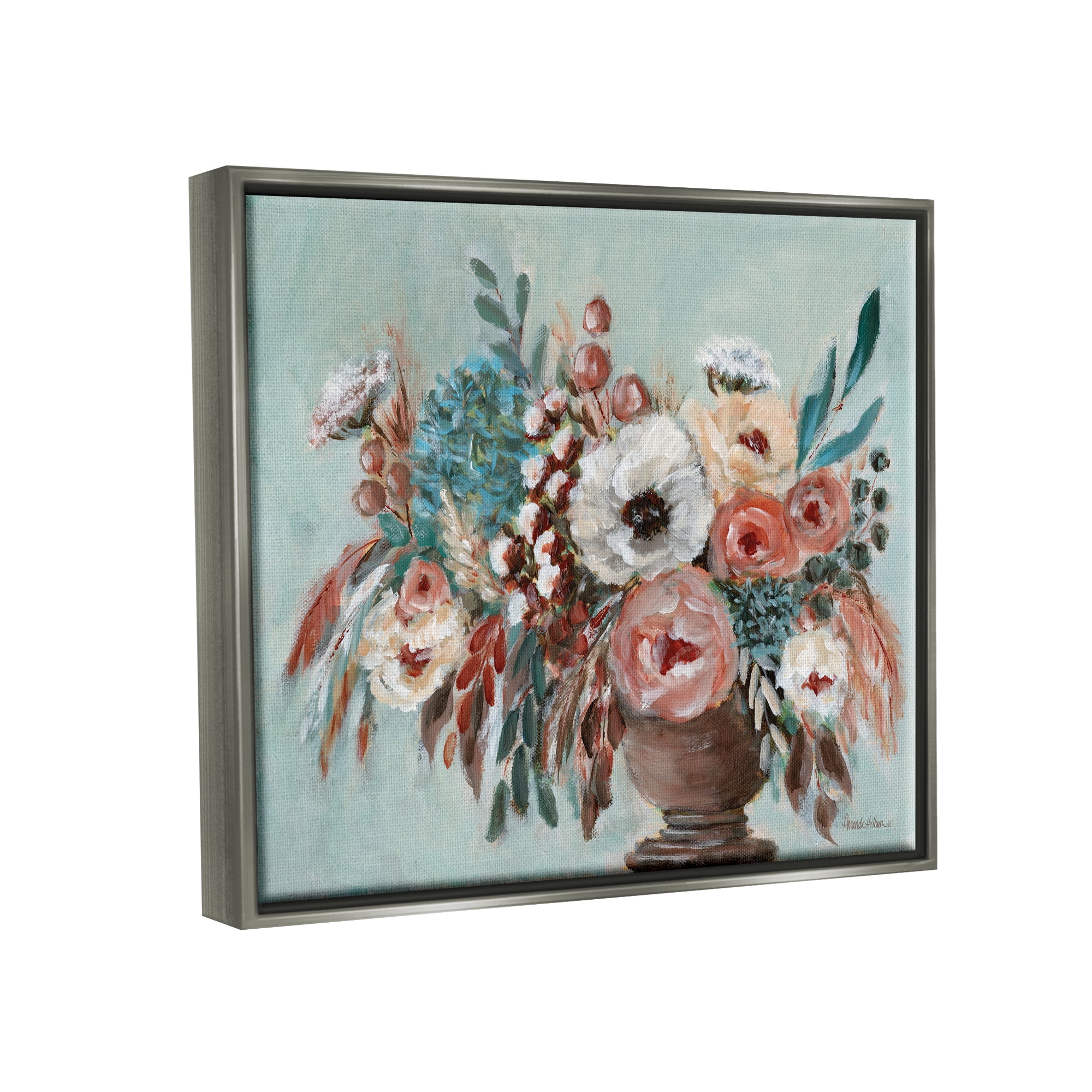 Stupell Industries Rustic Florals Painting Botanical & Floral Painting Gray Floater Framed Art Print Wall Art, 21 x 17