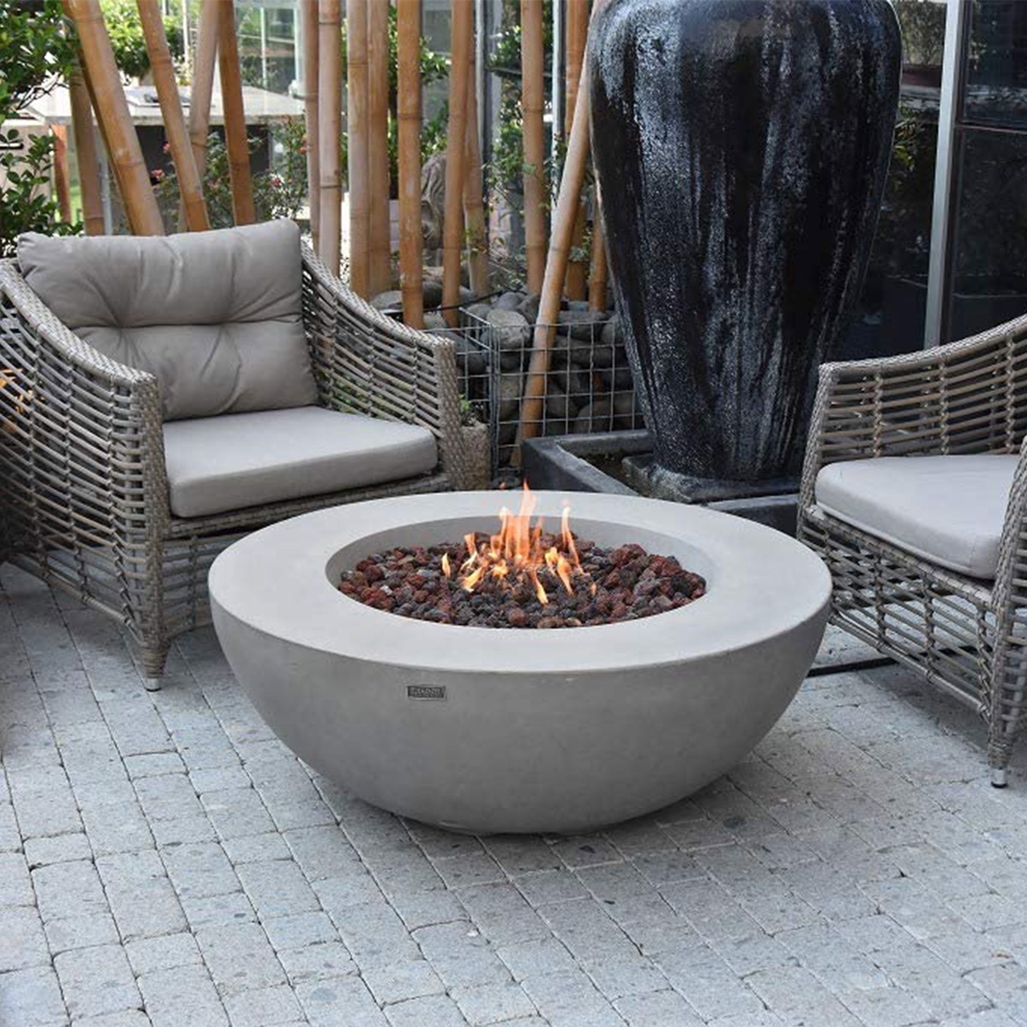 Elementi Natural Gas Concrete Lunar Bowl Fire Pit w/ Auto Ignition, Grey