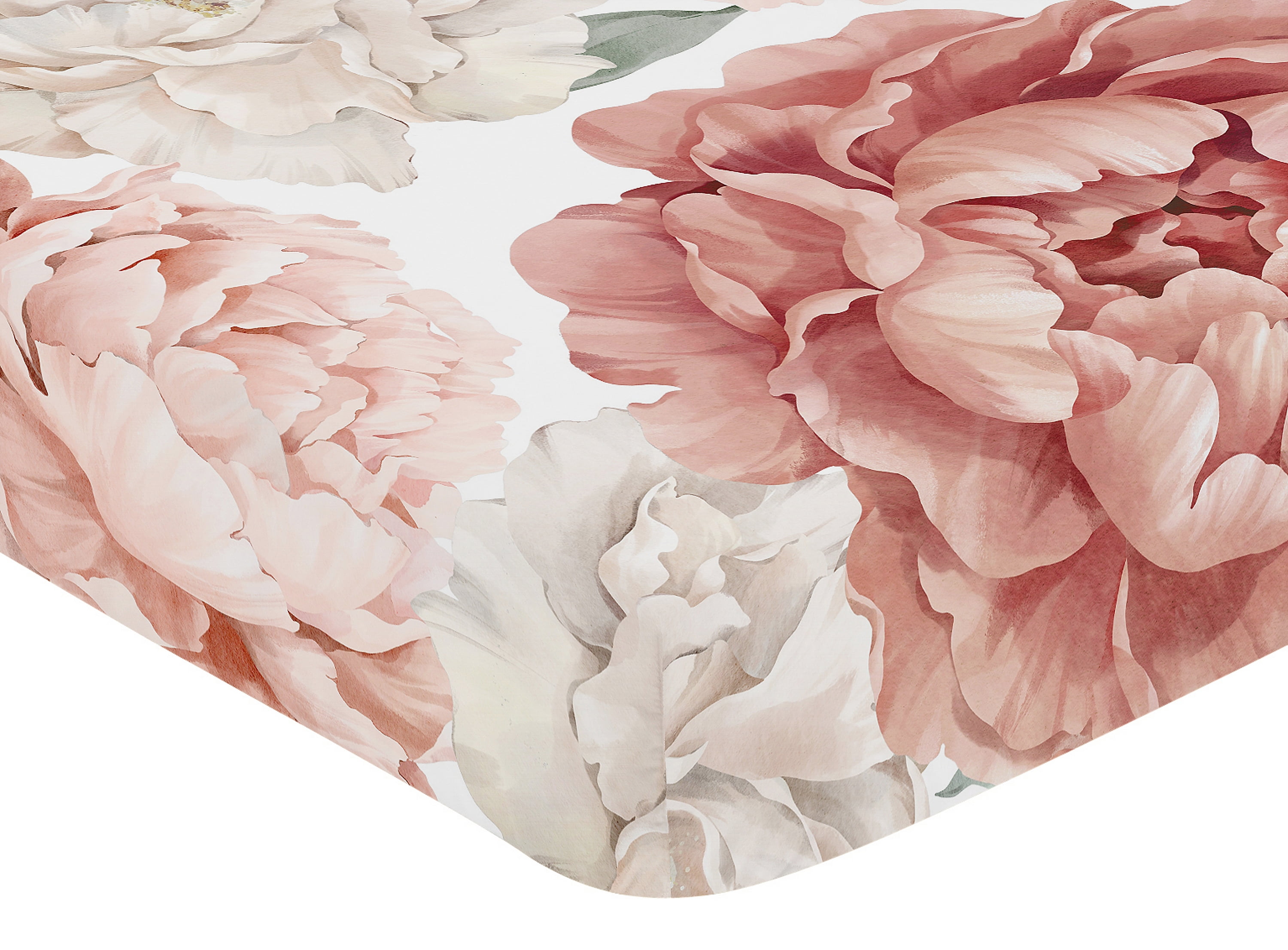 Sweet Jojo Designs Peony Floral Garden Flower Pink and Ivory Fitted Crib Sheet