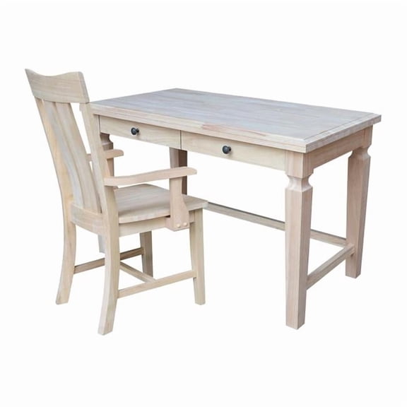 Vista Solid Wood Desk with 2 Drawers and Chair in Unfinished