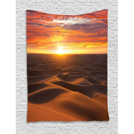 Golden Coral - Desert Tapestry, Dramatic Sunset Scenery at Sahara Dunes Arid Landscape Morrocco Summer Nature, Wall Hanging for Bedroom Living Room Dorm Decor, 40W X 60L Inches, Gold Yellow Coral, by Ambesonne