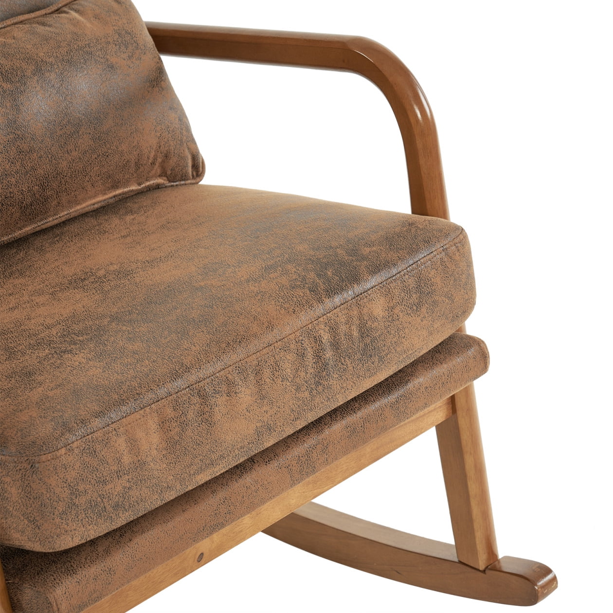 Nursery Rocking Chair, Upholstered Glider Rocker Indoor with High Backrest and Lumbar Pillow, Modern Accent Chairs Comfy Armchair Single Sofa Chair for Nursery Living Room Bedroom, Orange