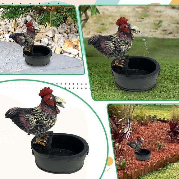 Outdoor Water Fountain Statue Set Funny Animal Resin Decor with LED Lights for Garden Yard Patio Bird Owl Rooster Figurine Hand Painted