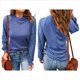 thumbnail image 3 of Camiseta de Larga con Cuello Redondo para Mujer, Otoño-Invierno, con Costuras de Gofre y Encaje, Ajustada Azul S, 3 of 7