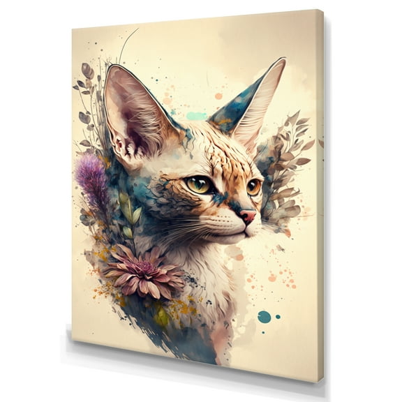 Designart Cute Sphynx Floral Art III Canvas Wall Art