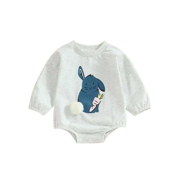 Sylvamorning Baby Boys Girls Easter Bubble Romper 6M 12M 18M 24M Long Sleeve Carrot/Easter Egg Print Crew Neck Bodysuit Newborn Infant Cute Clothes for Casual Daily