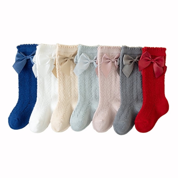 PureCasa Children Socks 0-4 Years Solid Color Knee-High Socks Toddlers Bow Stockings Cotton Crew Socks Casual Daily Stockings