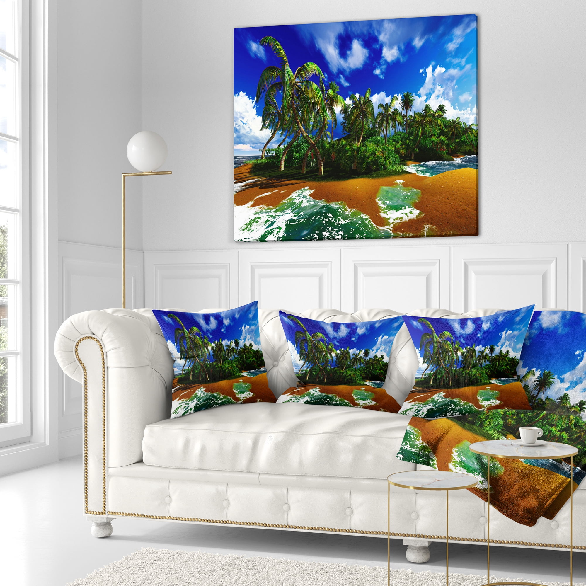 Designart Paradise Beach in Hawaii Island - Modern Seascape Throw Pillow - 16x16