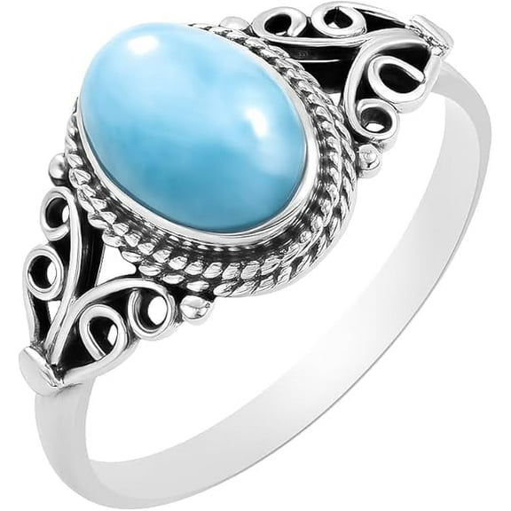 Handcrafted Sterling Silver Larimar Gemstone Ring – Elegant Vintage Design