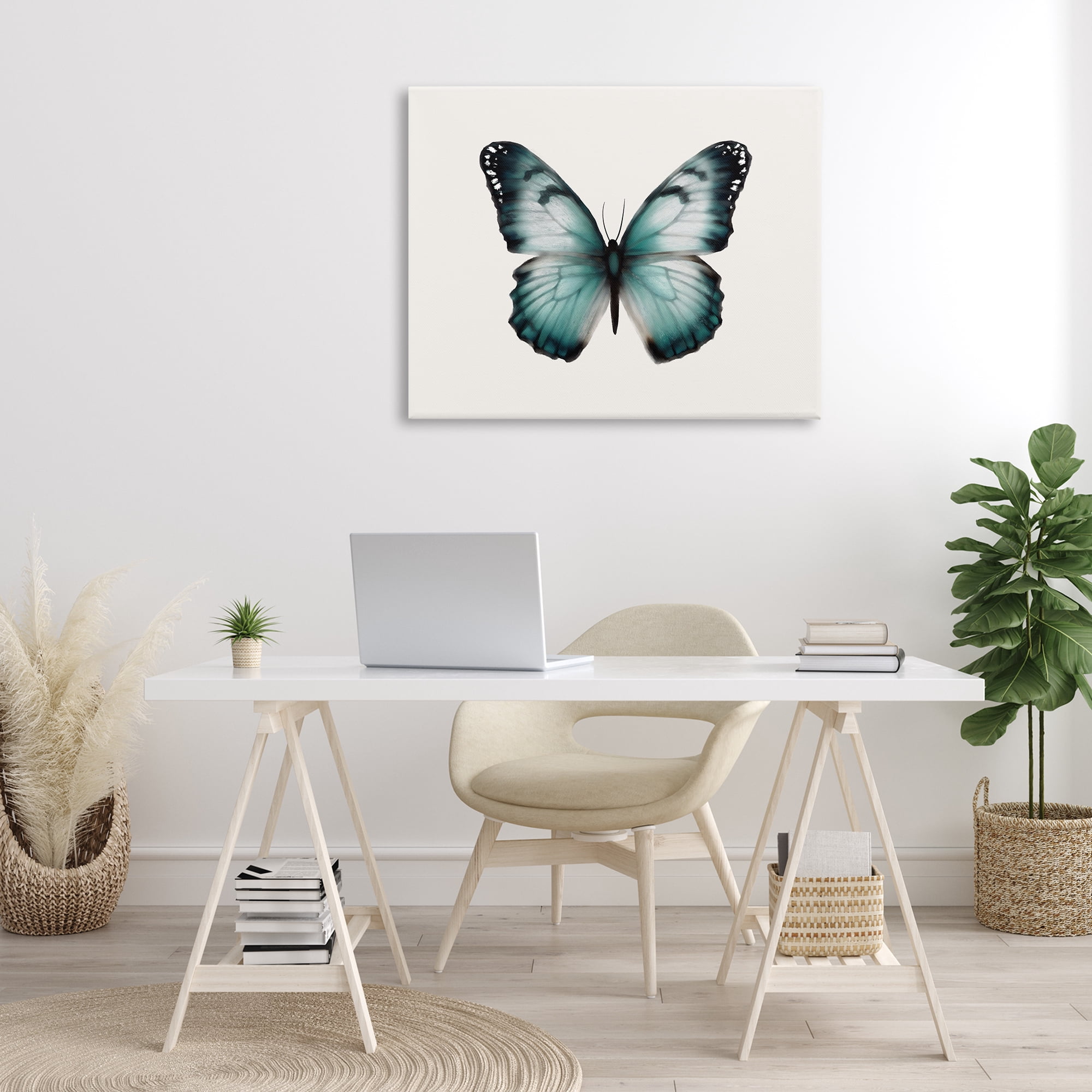 Stupell Industries Teal Symmetrical Butterfly Animals Painting Wrapped Canvas Art Print Wall Art, 40 x 30
