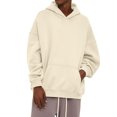 thumbnail image 2 of Unisex Long Sleeve Drop Shoulder Hoodie without Drawstring, Casual Pullover Tracksuit Top for Running, Lounge Wear,Beige,L, 2 of 6