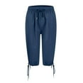 thumbnail image 5 of Women's Linen Pants with Pockets - Elastic Drawstring Leisure Five-Eighths Pants, 5 of 5