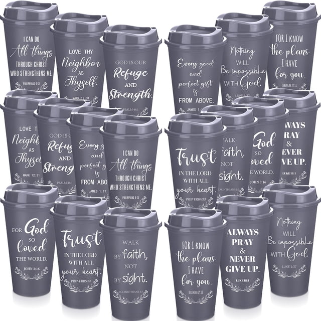 Tazas de café Skylety Bible Verse, 16 onzas, reutilizables, 20 unidades, color gris
