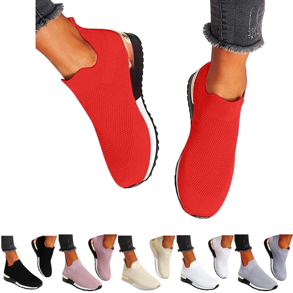 longantii Orthopedic Sandals for Women Wide Width Tennis Shoes Slip On Fashion Hollow Sneakers Non Slip Mesh Casual Shoes Red