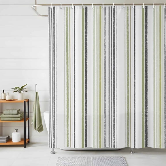 Sage Green Gray Shower Curtains for Bathroom, Modern Striped Minimalist Stripes Waterproof Fabric Shower Curtain, Decorative Bathroom Curtain for Bathtub, 72"x84", No Hooks Included