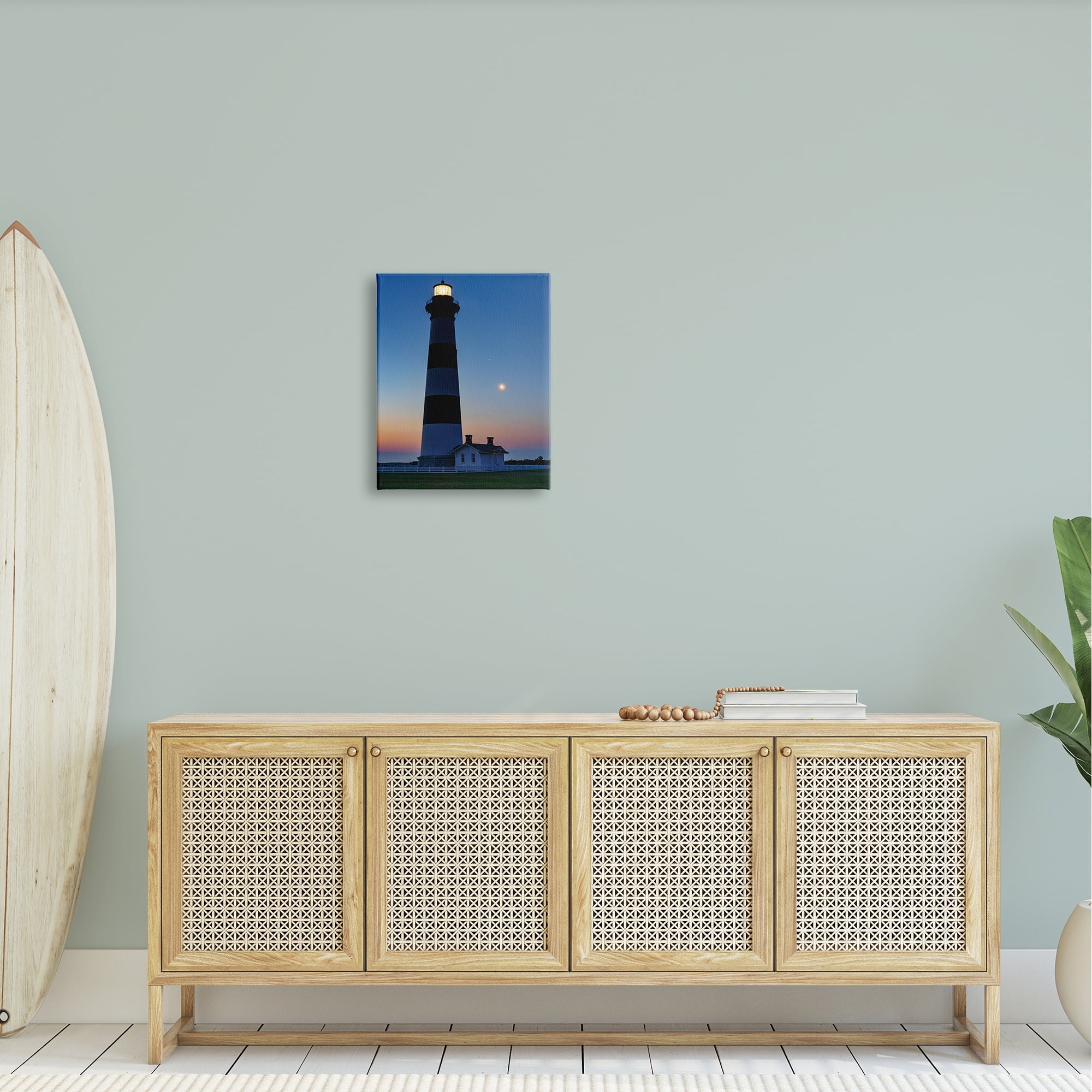 Stupell Blue Moonlit Lighthouse Coast Landscape Photography Gallery Wrapped Canvas Print Wall Art