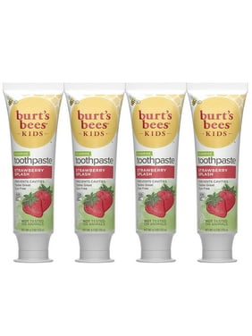 Burts Bees Kids Toothpaste, Strawberry Flavor, with Fluoride, Strawberry Splash, 4.7 oz, Pack of 4