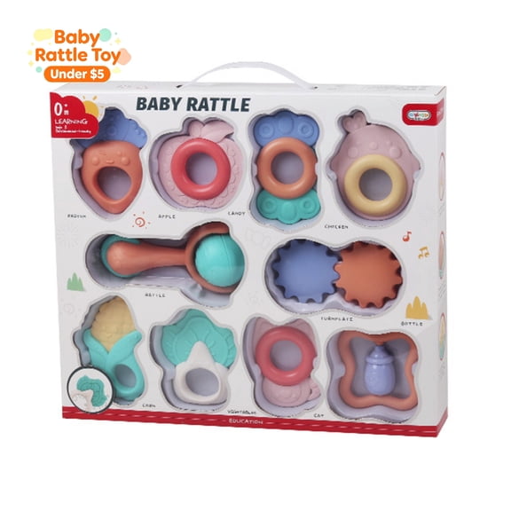 10 Pack Boilable Baby Hand Grasp Rattle Teether Set, Newborn Sensory Developmental Toy with Storage Box, Infant Early Educational Play Toy for 6-24 Months Boys Girls, Baby Shower & Birthday Gift