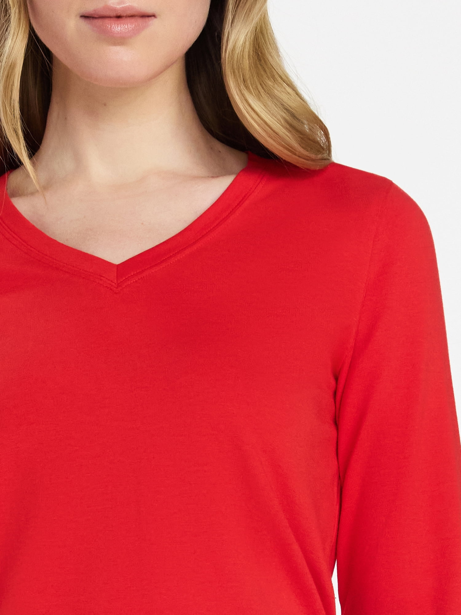 Time and Tru Women's Slim V-Neck Tee with Long Sleeves, Sizes XS-XXXL