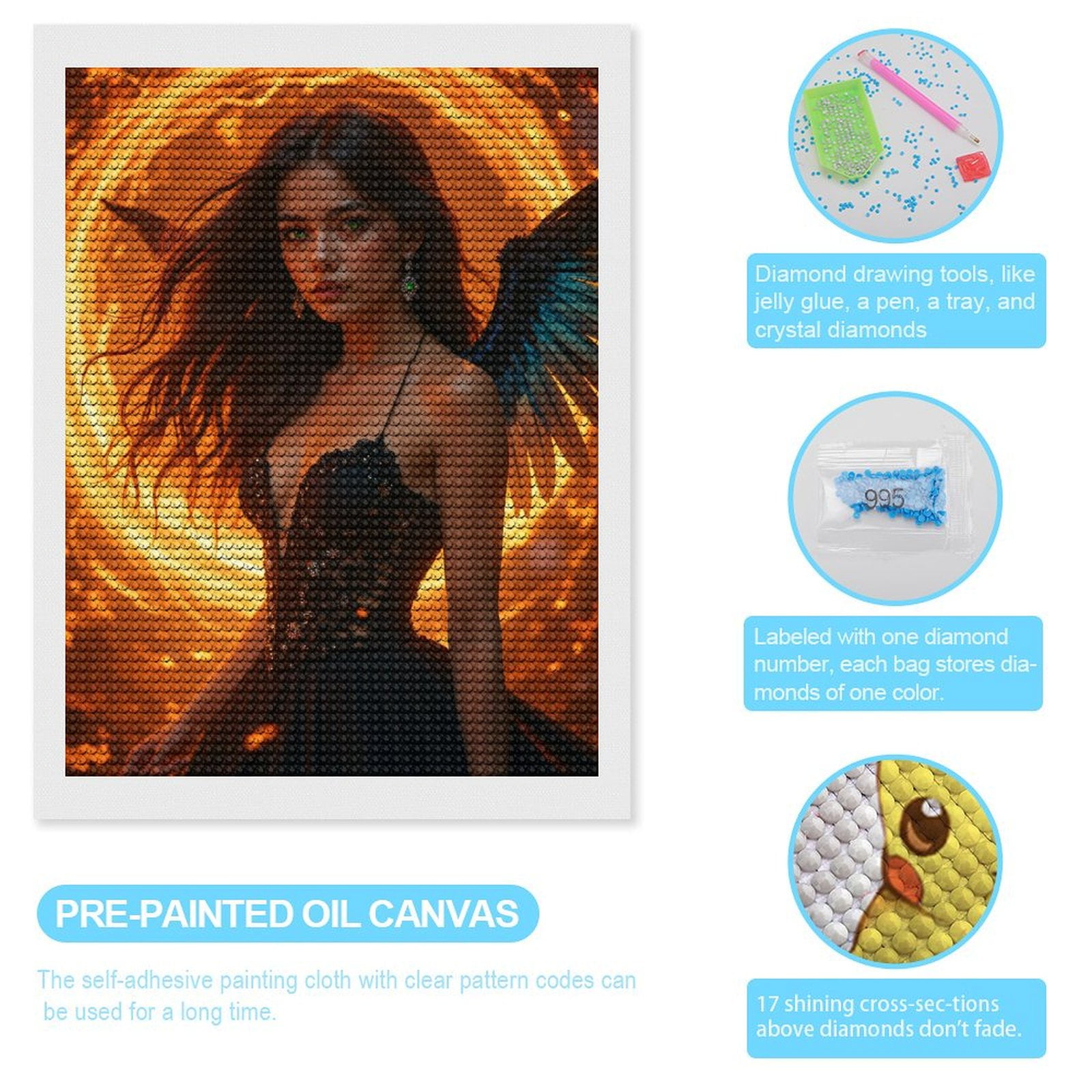 Diamond Art Kits for Adults, Dark Angel Fiery Wings 5D Diamond Painting Kits for Adults Beginners, DIY Full Drill Diamond Painting, Gem Art and Crafts 12x16