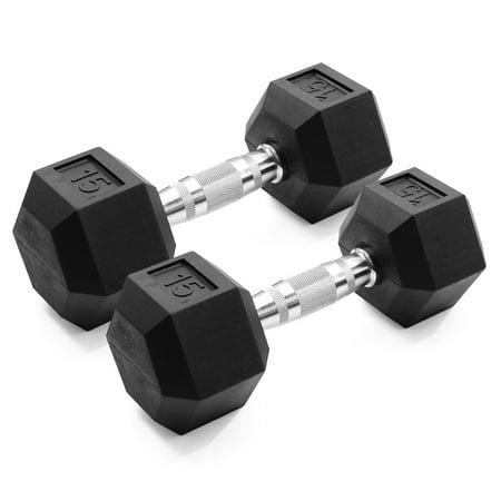 Gymenist, 15 lb Rubber Hex Dumbbell, Pair